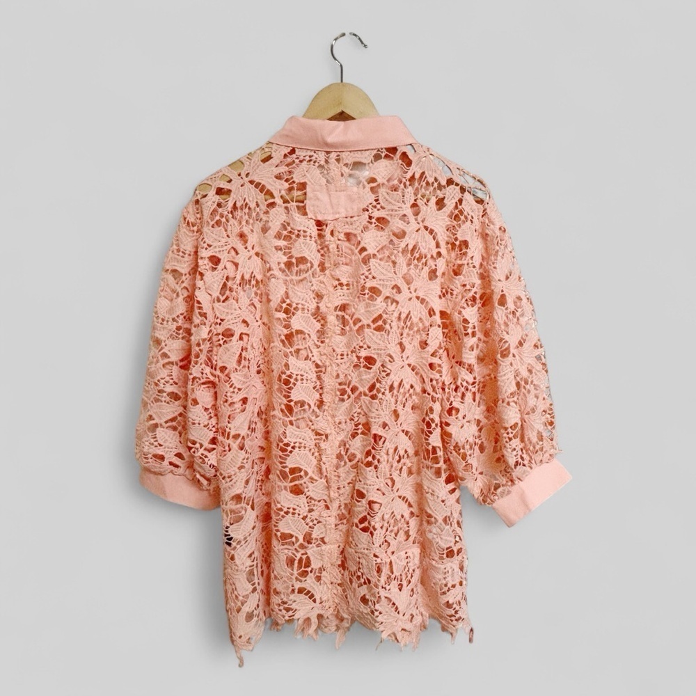 POL Collared Neck Button Up Crochet Lace Shirt Size Medium - Picture 4 of 7